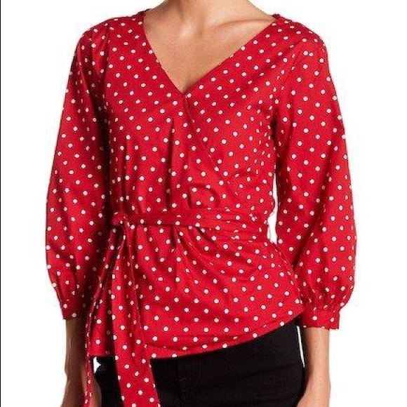 NWT Love, Fire Printed Faux Wrap Blouse - Picture 1 of 7